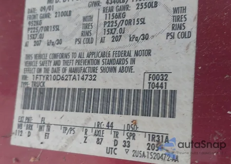 2002 Ford Ranger Xl/Xlt from USA, damaged, VIN 1FTYR10D62TA14732